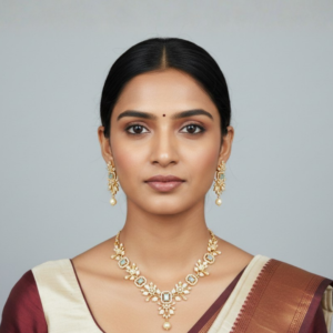 Elegant Gold-Plated Floral Necklace Set with Mint Accents and Pearl Drops