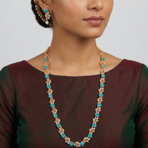 Elegant Gold-Plated Turquoise Floral Necklace Set with Matching Drop Earrings