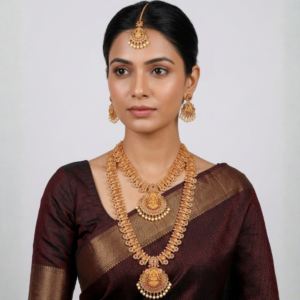 Divine Lakshmi Temple Jewelry Set – Matte Gold Finish (5-Piece Combo)