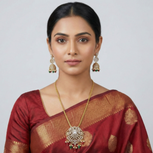 Traditional Gold-Plated Kundan & Pendant Set with Matching Jhumkas