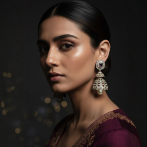 Regal Amethyst & Polki Diamond Earrings with Pearl Drops