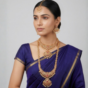 Exquisite Royal Temple-Style Gold Bridal Necklace Set (5-Piece Combo)