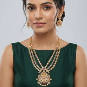 Divine Lakshmi Multi-Layer Temple Jewelry Set with Harams and Matching Jhumkas