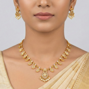 Elegant Gold-Plated Traditional Mango Leaf Necklace Set