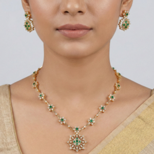 Diamond-Cut Zirconia Floral Pendant Set in Gold Finish