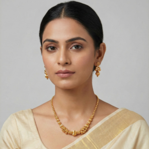 Gold-Polished Traditional Mala Necklace with Textured Beadwork