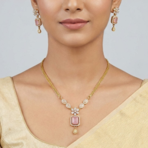 Floral Halo Rose-Quartz Pendant & Earring Set