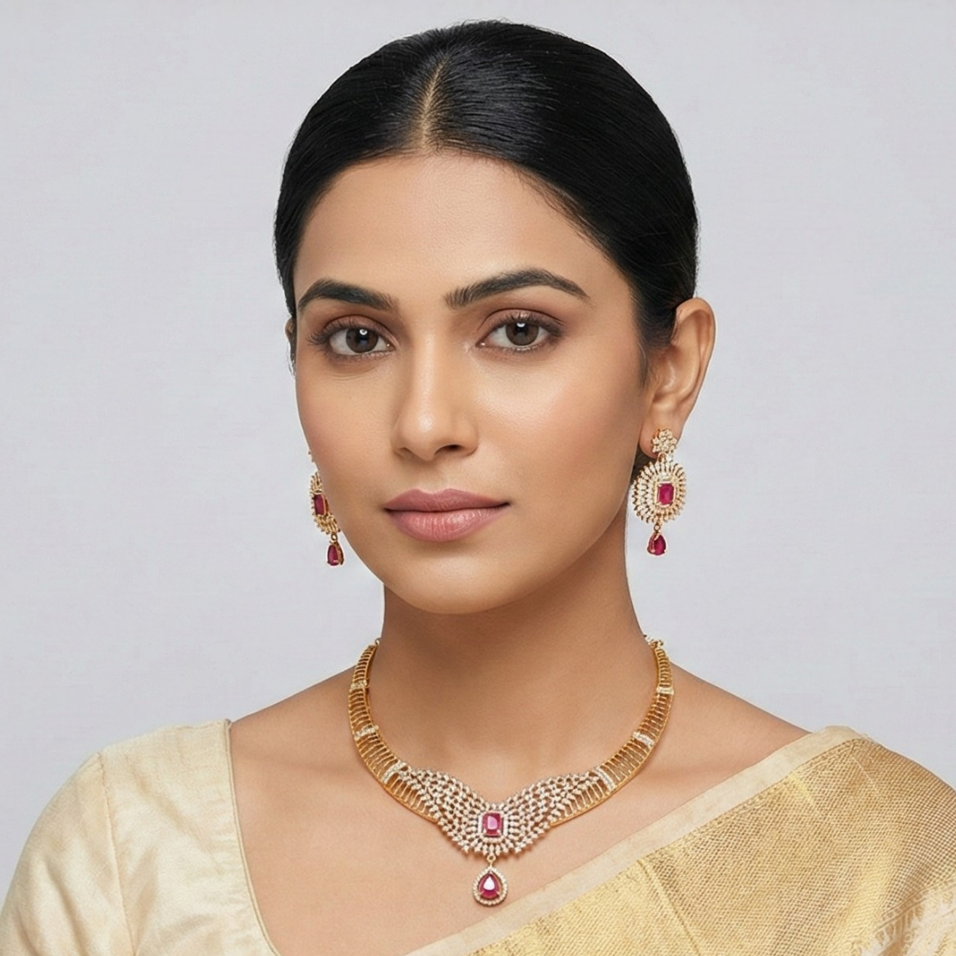Ruby-Pink & Gold-Tone Choker Set - Image 2