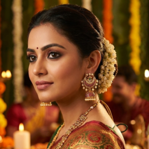 Traditional Gold-Toned Kemp Stone Chandbali Jhumka Earrings with Pearl Droplets