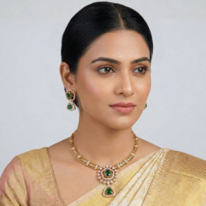 Elegant Emerald Green & Gold-Plated Choker Set