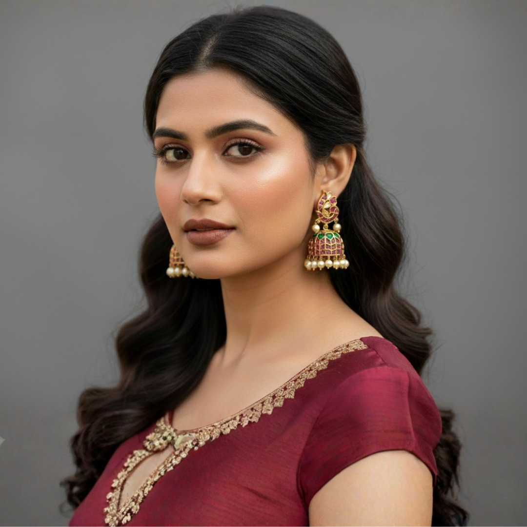 Kemp Stone Gold-Plated Jhumka Earrings with Pearl Droplets - Image 2