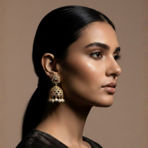 Antique Gold-Plated Floral Jhumka Earrings and Pearl Drops