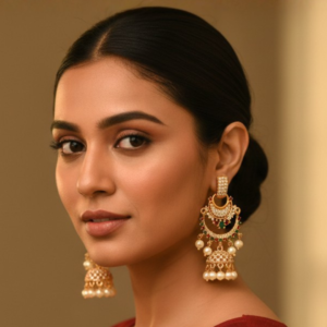 Regal Crescent Jhumka Earrings with Pearl Drops