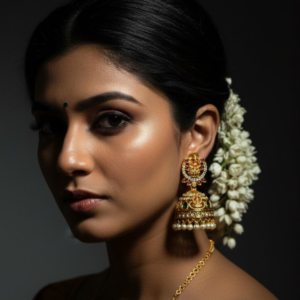 Divine Temple Jhumkas with Ruby and Emerald