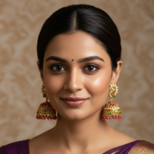 Peacock Jhumka Earrings with Ruby and Emerald Accents