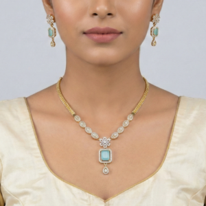 Elegant Emerald-Cut Aquamarine Necklace & Earrings Set