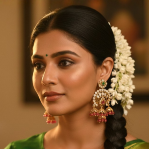 Antique Gold-Plated Navaratna-Inspired Jhumka Earrings