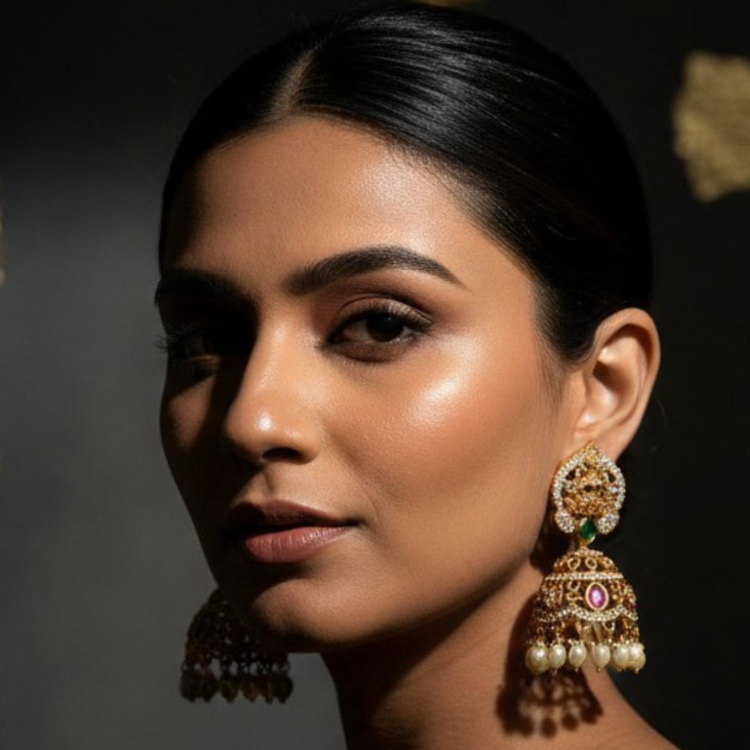 Traditional Gold-Plated Lakshmi Jhumka Earrings - Image 2
