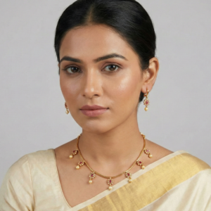 Gold-Plated Ruby & Pearl Drop Choker Set