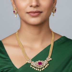 Regal Ruby & Gold-Plated Choker Set with Pearl Accents