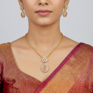 Elegant Rose-Pink Teardrop Pendant & Earring Set