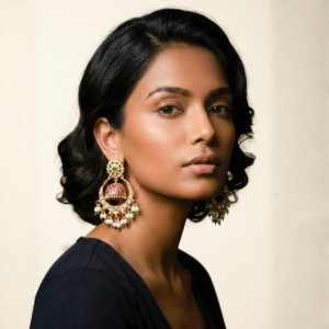 Heritage Gold-Plated Chandbali Jhumka Earrings with Emerald & Ruby Detailing