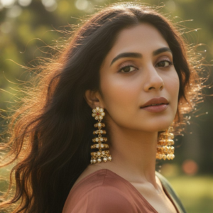 Antique Gold-Plated Tiered Floral Chandelier Earrings with Pearl Accents