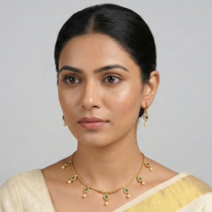 Emerald Green Teardrop & Pearl Blossom Necklace Set