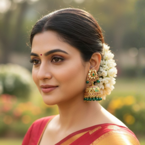 Vibrant Green Bead Drops & Ruby Accents