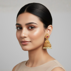 Jhumka Earrings with Peacock Filigree & Pearl Drops