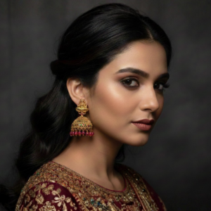 Antique Gold Jhumkas with Ruby & Emerald Studded