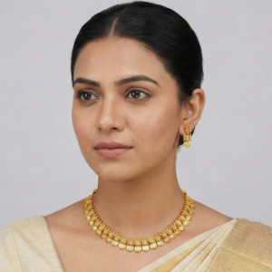 Traditional Gold-Plated Lakshmi Coin (Kasu Mala) Necklace Set with Matching Earrings