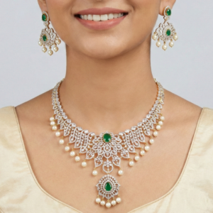 Exquisite Floral Emerald & Choker Necklace Set with Pearl