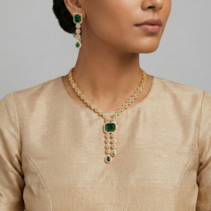 Regal Emerald Green & Gold Lace Pendant Jewelry Set