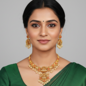 Divine Lakshmi Temple Jewelry Set – Gold-Plated Nakshi Choker & Jhumka Earrings