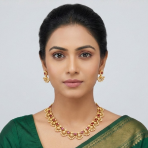 Regal Fan-Motif Ruby & Gold-Plated Necklace Set