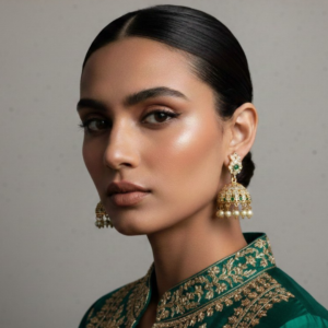 Emerald & Diamond Accented Gold-Plated Earrings with Pearl Droplets