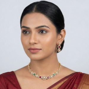 Royal Empress Multi-Gemstone Gold-Plated Floral Necklace & Earring Set