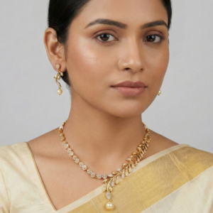 Golden Leaf & Pearl Enchantment Necklace Set