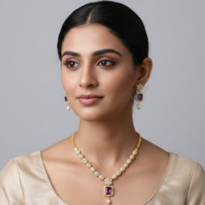 Amethyst-Inspired Emerald-Cut Necklace & Earring Set
