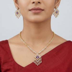 Royal Amethyst-Tone Rhodium Plated Necklace & Earring Set