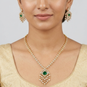 Emerald Green Square Pendant Necklace Set