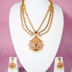 Divine Lakshmi Multi-Layer Temple Jewelry Set with Harams and Matching Jhumkas