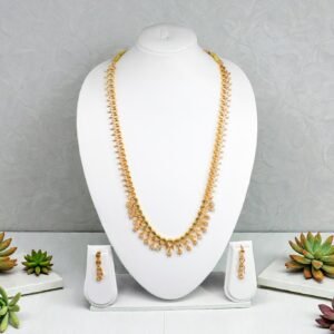 Elegant Emerald & Gold-Plated Long Haram Necklace Set