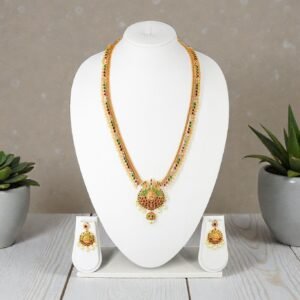 Traditional Lakshmi Matte Gold Long Haram Necklace Set