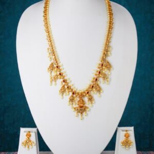 Antique Gold-Plated Lakshmi Temple Necklace Set with Pearl