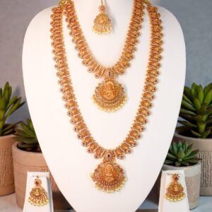 Divine Lakshmi Temple Jewelry Set – Matte Gold Finish (5-Piece Combo)