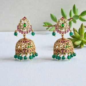 Vibrant Green Bead Drops & Ruby Accents