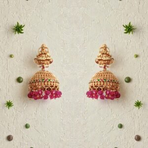 Antique Gold Jhumkas with Ruby & Emerald Studded