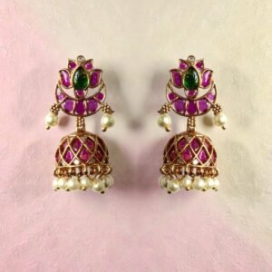 Pink Lotus Pearl Drop Jhumkas
